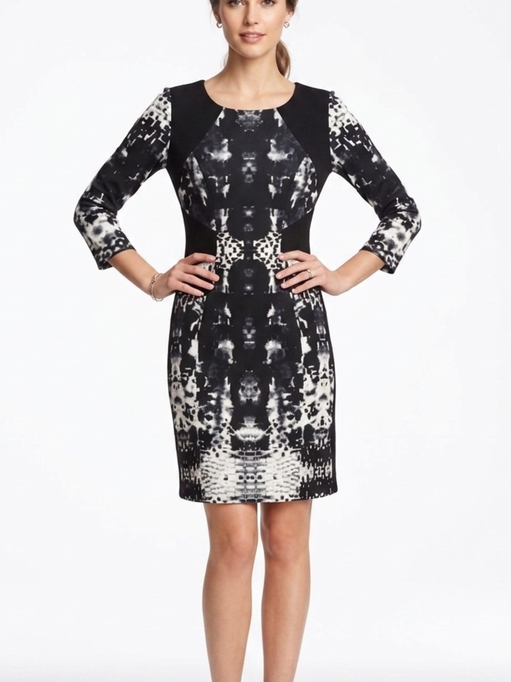 Yoana Baraschi Abstract Print Sheath Dress Women’s 4 Black White Long Sleeve